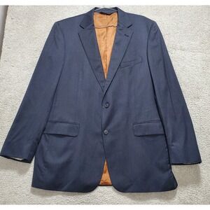 Jos. A. Bank Blazer Mens 44 L Navy Blue Joseph Striped 100% Wool Two Button